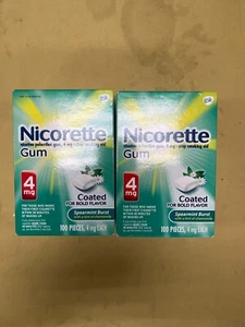 2 New Nicorette Gum 4mg Spearmint Burst Flavor - 100 Pieces Each Box Exp. 11/24+ - Picture 1 of 1