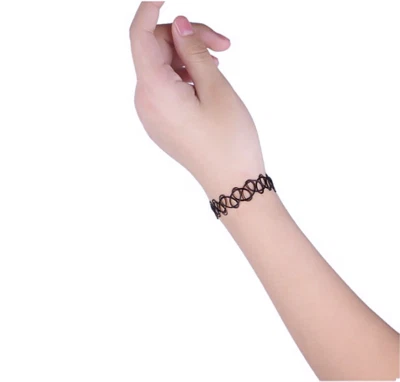 Tattoo Stretch Armband Neu Schwarz Retro Henna Vintage Elastisch Boho 90er für Frauen - Bild 1 von 2