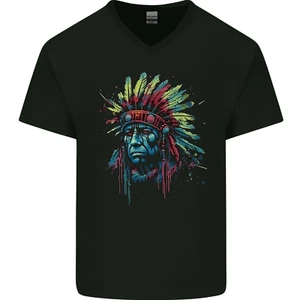 Native American Demon Indian Biker Mens V-Neck Cotton T-Shirt - Picture 1 of 3