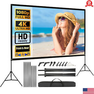 Projector Screen 120 inch Portable Outdoor Projection 16:9 4K HD with Stand Bag