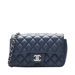 Chanel Navy classic flap silver chain new mini shoulder bag - Picture 1 of 19