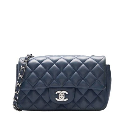 Chanel Azul Marino Clásico Solapa Plata Cadena Nuevo Mini Bolso de Hombro Foto 1 de 4