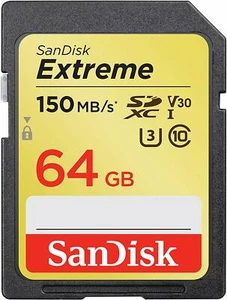 SD Card SanDisk 64GB Extreme SDXC Class 10 DSLR Video Camera Memory Card 150MBs - Picture 1 of 3