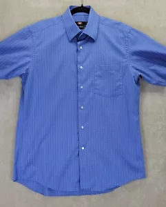 GQ 80s 2 Ply Mens Button Shirt Short Sleeve Egyptian Cotton Striped Blue Size XL - Picture 1 of 16