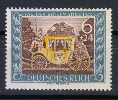 Germany 1943 MNH Mi 828 III Sc B215 Mail Coach. Stamp Day / RARE ** - Image 1 of 3