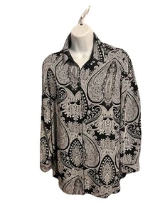 NWT CHICOS Womens Reversible Top Tunic Sz 1 Paisley/Black Long Sleeve Button Up - Picture 1 of 14