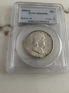 1954-D PCGS MS63 FBL Franklin Mezzo Dollaro - Foto 1 di 2