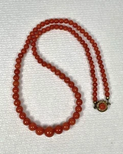 Vintage Italian Red Coral Necklace Mediterranean NOT Dyed Gold On Silver Vermeil - Picture 1 of 16