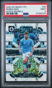 2023-24 PANINI SELECT EPL #65 RUBEN DIAS WHITE SPARKLE PSA 9 MAN CITY POP 1! - Picture 1 of 2