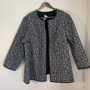 Catherines Womens Reversible Open Quilted Jacket 5X Black Geometric Art to Wear - Picture 1 of 8