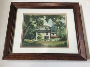 Helen Fleming, Famous New Jersey Artist - Folky Watercolor Mansard Country House - Picture 1 of 9