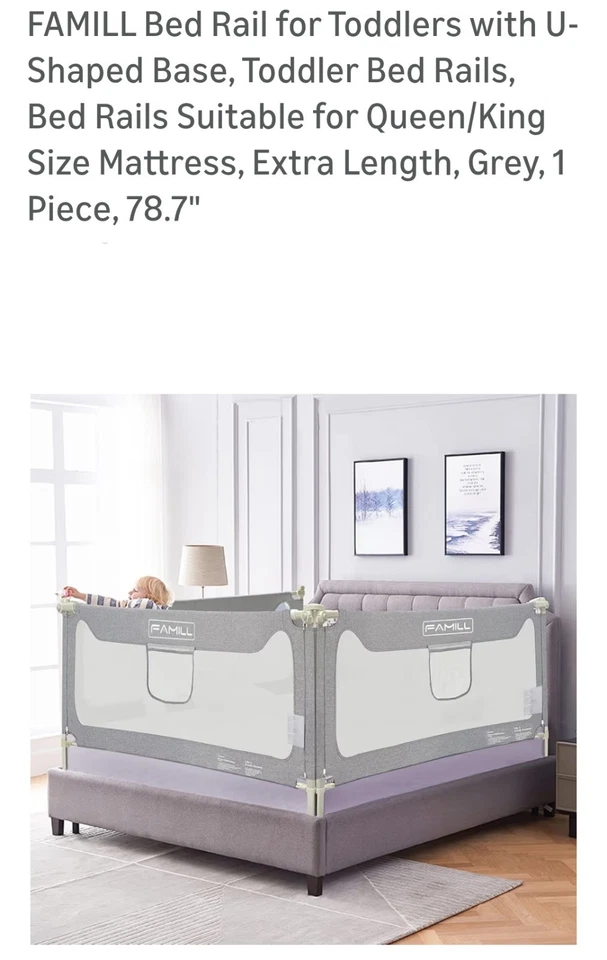 Bed Rail for Toddlers with U-Shaped Base Suitable for Queen/King Size Mattress - Image 1 of 4