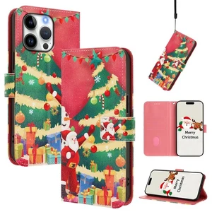 Card Wallet Case Christmas Gift Flip Stand Phone Cover For iPhone Samsung Huawei - Picture 1 of 13