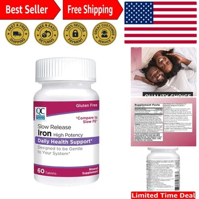 Suplemento de hierro - Comprimidos de alta potencia de 45 mg con liberación lenta suave, 2 paquetes Foto 1 de 4