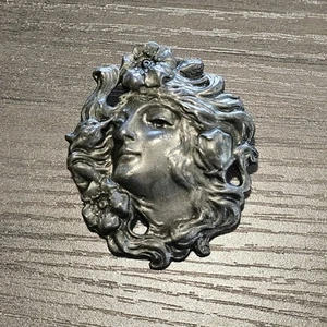 Broche figurativo perfil mujer plata Art Nouveau vintage - Imagen 1 de 7