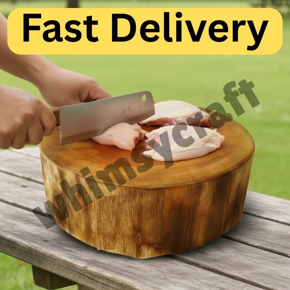 Wooden Chopping Cutting Board Handcrafted Barker Live Edge Butcher Block 10x4in - Image 1 of 4