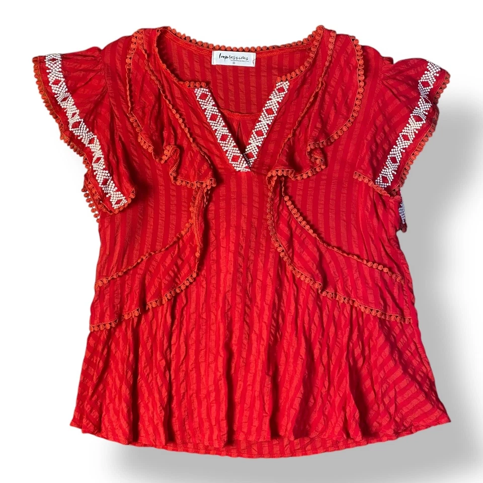Top Impressions Tiki Hut con volantes para mujer talla M rojo boho Foto 1 de 4