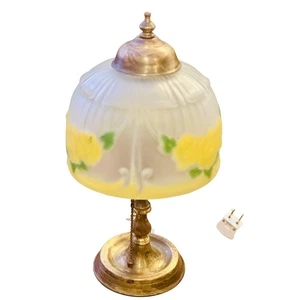 Vintage 13” Floral Glass Boudoir Accent Lamp  Reverse Painted Puffy - Picture 1 of 6