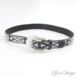 LNWOT Isabel Marant Black White Embroidered Leather Tooled Buckle Western Belt S - Picture 1 of 7