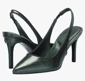 Karl Lagerfeld Rosalyn Slingback Pump SIZE 11 FOREST GREEN SNAKE PRINT LEATHER - Picture 1 of 6