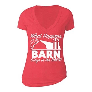 What Happens In The Barn Stays in the T-shirt Vegas Farm tshirt Shirt Red - Picture 1 of 2