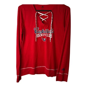 Adidas Maglia Manica Lunga Scollo a V con Cravatta in Pizzo Capitals Hockey Club Taglia Large - Foto 1 di 6