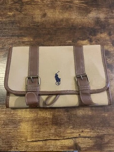 Vintage Y2K Polo Ralph Lauren Canvas Khaki Tan Toilet Travel Bag Makeup Case - Picture 1 of 7
