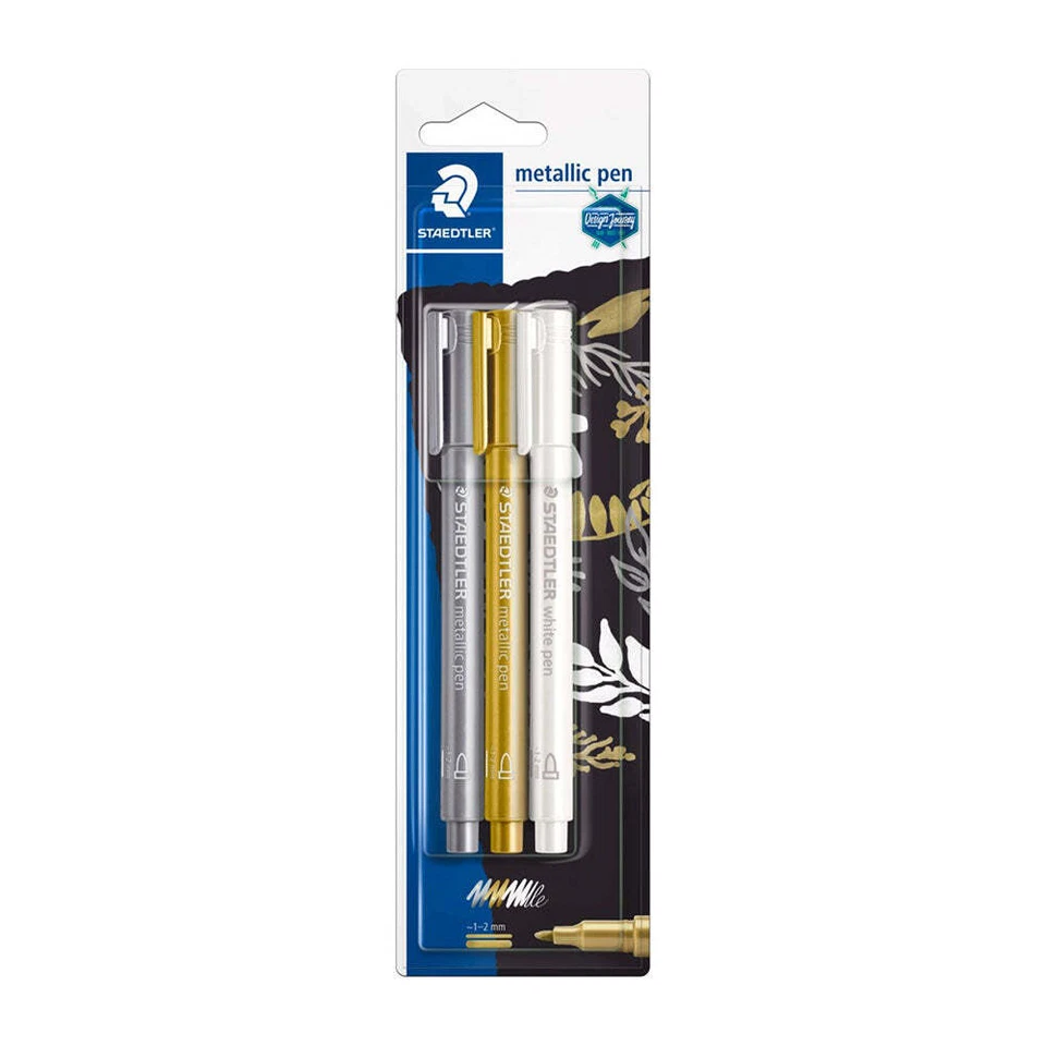 Staedtler Water-Based Pigment Ink Metallic Marker 3 Pieces White/Gold/Silver - Image 1 of 1