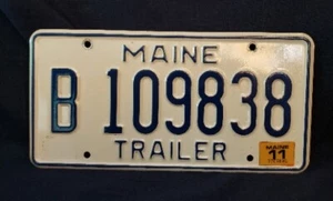 Maine 2011 Anhänger Nummernschild ""B 109838" blau auf weiß sehr guter Zustand - Bild 1 von 2
