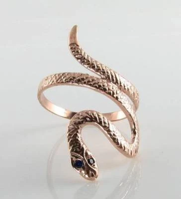 CUSTOM 9CT 9K ROSE GOLD TURQUOISE EYES SNAKE ART DECO INS RING Size Q 1/2 - Image 1 of 4