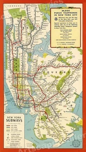 1951 Manhattan NYC Subway Historic Map - 24x42 - Picture 1 of 3