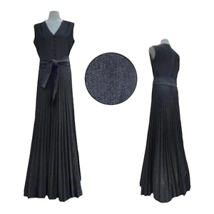 Vintage 70s BUTTE KNIT Womens M Maxi Dress Floor Length Gown Pleated Metallic - Picture 1 of 22