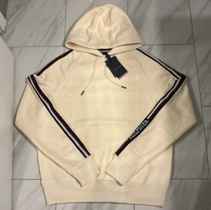 Tommy Hilfiger Side Striped Logo Hoodie Beige Navy Blue Red $149 New - Picture 1 of 3