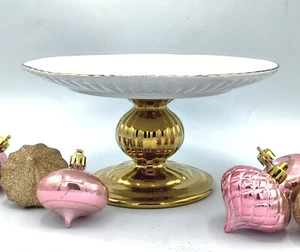 Cake Stand Pastry Stand White & Gold Trim Cindy Crawford New with Tag 9" x 4.5" - Picture 1 of 8