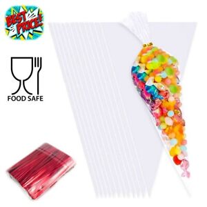 Clear Cellophane Cone Sweet Bags Small Large Birthday Party Gift with Twist Ties