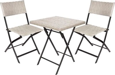 Balkon Bistro Set Rattan Sitzgruppe Garten Möbel Stühle und Tisch 60x60 Klappbar - Bild 1 von 4