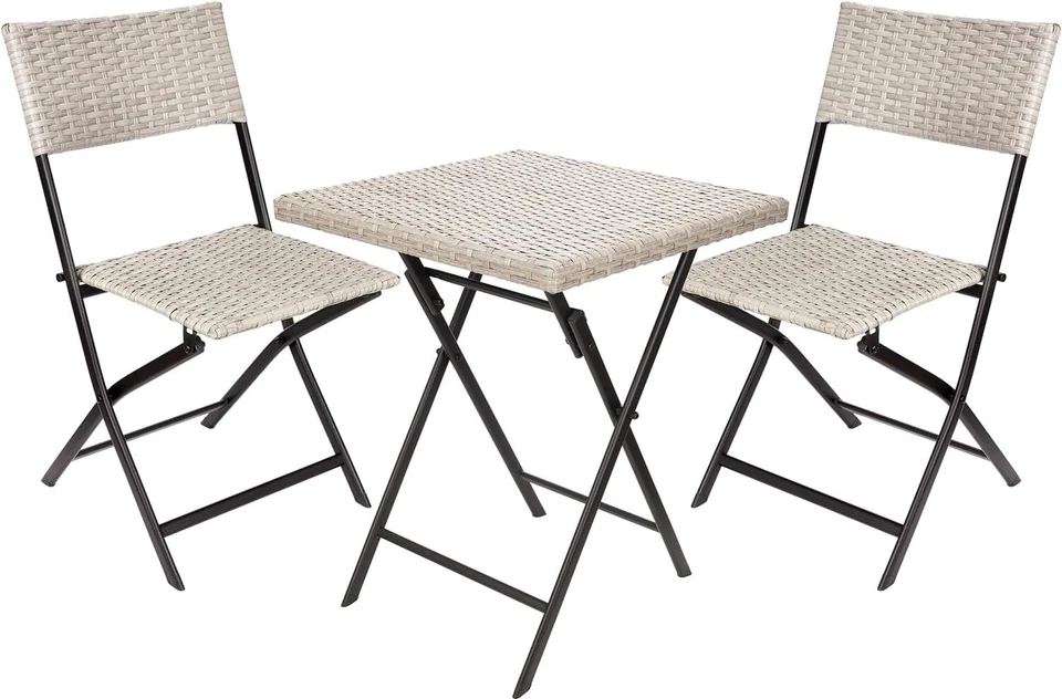 Balkon Bistro Set Rattan Sitzgruppe Garten Möbel Stühle und Tisch 60x60 Klappbar - Bild 1 von 4