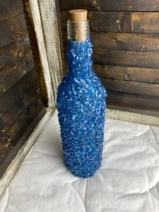 Lighted Wine Bottle Polished Glass Bits Epoxy Resin Sealed - Picture 1 of 5