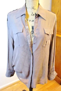 bebe Women's Sheer Blouse, Long Sleeve, Brown, Beading on Button Placard, Size M - Picture 1 of 12