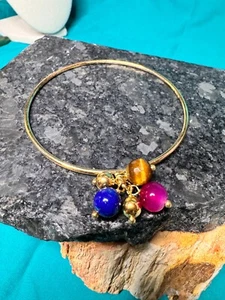 18k Gold Plated 925 Sterling Silver Bangle Bracelet DANGLE GEM Jewelry 8.4G - Picture 1 of 9