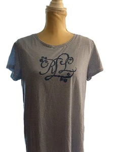 Lauren Ralph Lauren T-Shirt Style Nightgown M Blue White Stripe LRL Monogram - Picture 1 of 4