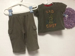Baby boy Cherokee shirt and Carters pants set size 6 months olive Chief 78 - Picture 1 of 1