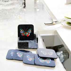 Elegante juego de posavasos de mármol negro de 4" con incrustación de mariposa Art - Perfecto - Imagen 1 de 6