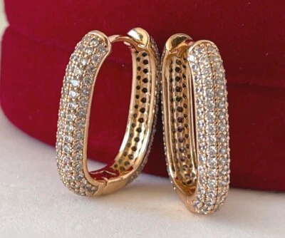 Deluxe Ohrringe Creolen Zirkonia Kristalle 750er Gold 18K vergoldet Wasserfest - Bild 1 von 4