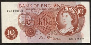 England 1966 - 1970 Unc Banknote 10 Shillings UK Queen Elizabeth P373c Britannia - Picture 1 of 2