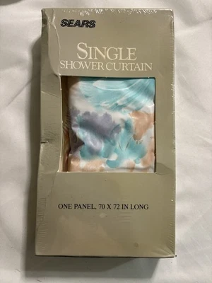 Cortina de ducha vintage de vinilo pastel SEARS con un panel NOS Foto 1 de 4