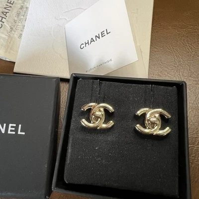 Authentic Chanel 22V CC Turn Lock  Gold Tone Stud Earrings - Image 1 of 4