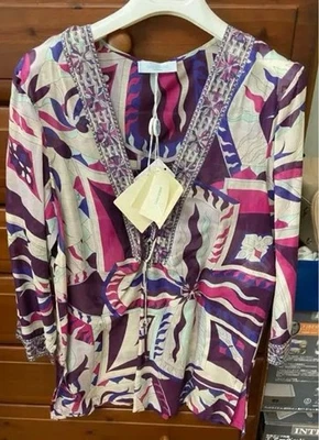 Blusa Emilio Pucci Top Cuello en V Multicolor Nueva con Etiquetas Algodón Mujer Foto 1 de 4
