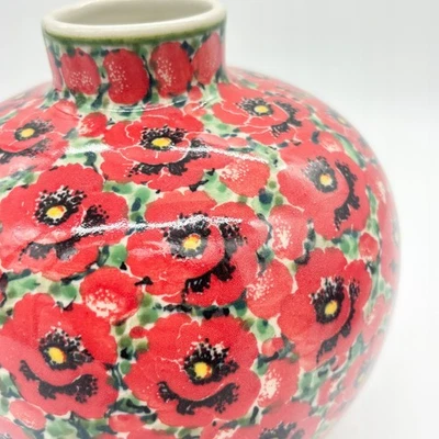 Dekovase Einzigartiger Bunzlauer Keramikvase – handbemalt Mohnmotiv Unikat - Bild 1 von 4