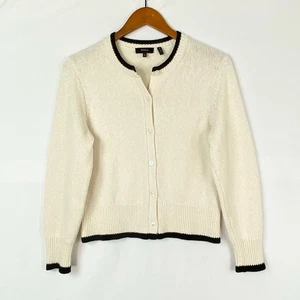 Theory Textured Cotton Contrast Tipped Cardigan Merino Wool Cotton Size Medium - Picture 1 of 5